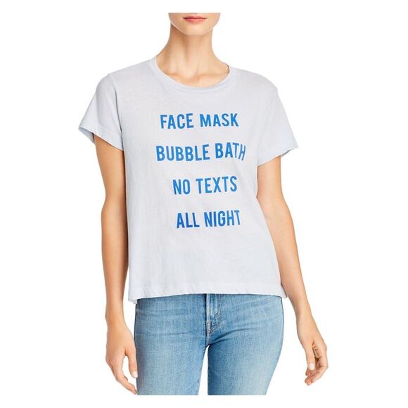 Wild Fox Tops - Wild Fox Womens Light Blue Printed Short Sleeve Jewel Neck Top Size: XS